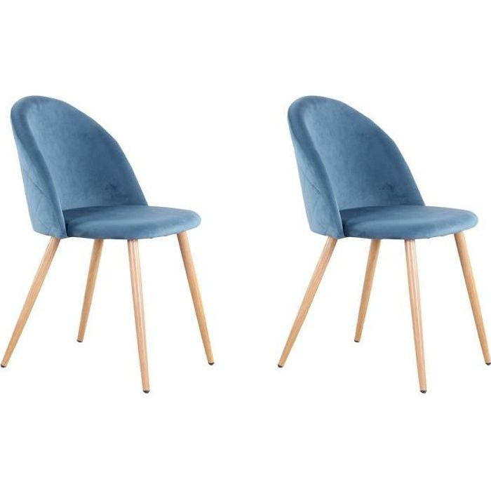 Lot De 2 Chaises Velours FurnitureR - Pieds Métal Chêne - Design Milieu Siècle - Pour Salle à Manger Et Salon