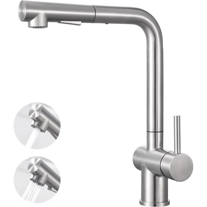 Robinet De Cuisine Avec Douchette Extractible, Mitigeur D'évier 2 Jets Au Choix Mitigeur Cuisine Rotatif A 360 Aerateur Amovible Noir 90189326