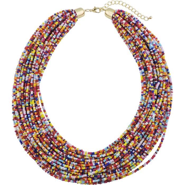 Abaodam Collier Bois Sautoir Collier De Plage Femme Bavoir Perlé En