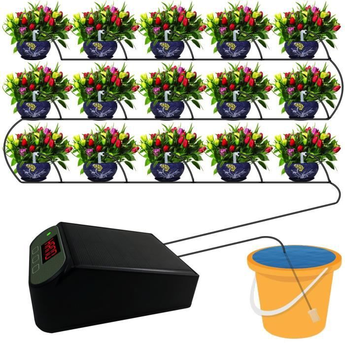 TRJZWA Kit Arrosage Goutte à Goutte Solaire 5W - Irrigation Automatique Avec Minuterie Pour Jardin Et Serre