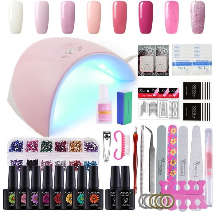 Coscelia Kit Manucure Vernis Semi Permanent Lampe Uv Séchoir Ongles Gel Polish Huile Cuticule Primer Topcoat Accessoire Ongle