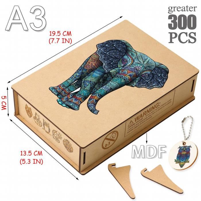 Puzzle 1000 Pièces éléphant Coloré – 26x38 Cm – Carton épais, Découpes Précises – Avec Affiche Et Zones Alphabétiques