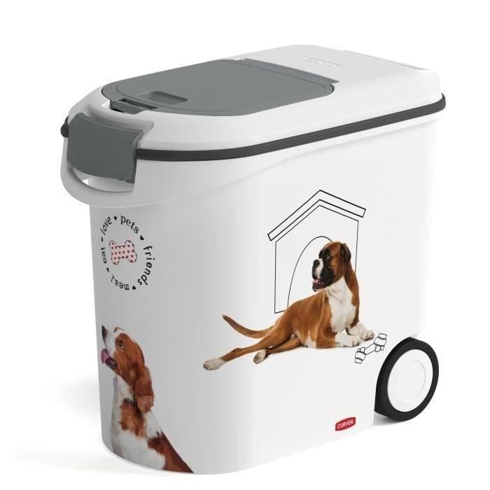 CURVER Conteneur à croquettes pour chien à roulettes 12 kg - 35L - Love Pets