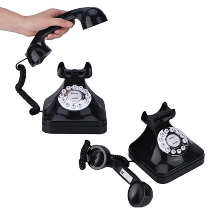 Téléphone Fixe Vintage Noir – Style Rétro, Multifonction – Décoration Maison Ou Utilisation - 3