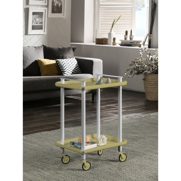 Desserte à roulettes desserte de service Leky métallique 2 niveaux. Structure grise DON HIERRO. Vert olive Desserte à roulettes desserte de service Leky métallique 2 niveaux. Structure grise DON HIERRO. Vert olive