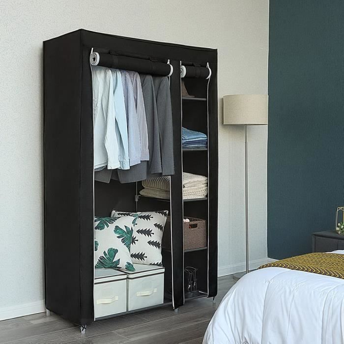 Armoire Penderie En Tissu Gris - Dimensions 60x30x160 Cm, Rangement Pliable Avec étagères Et Tringle - 8