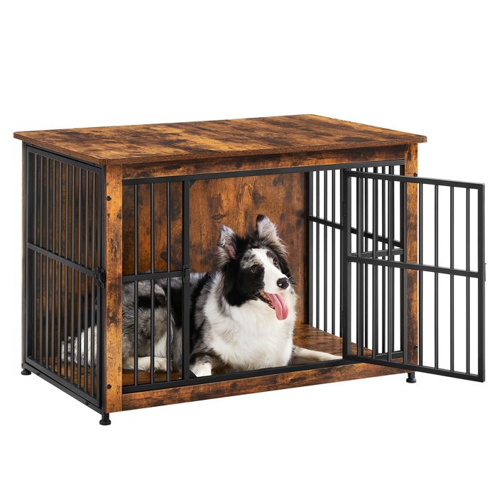 Comparer les prix de Cage Pour Chien - Niche Moderne - Chiens jusqu'à 32 kg - Double Porte - Marron Rustique