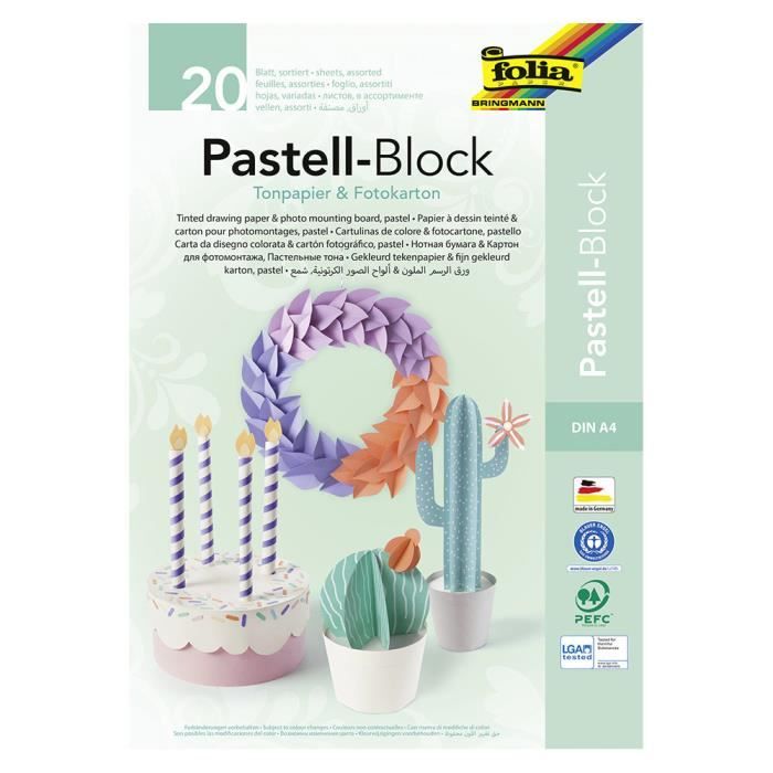 20 feuilles papier à dessin et papier cartonné A4 130g/300g couleurs pastel