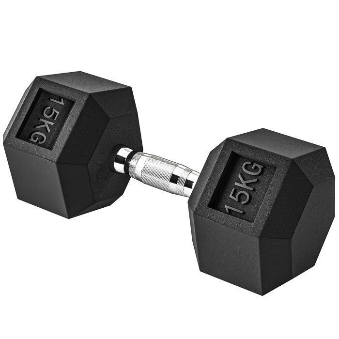Halt&egrave;re courte poids 15 Kg - entra&icirc;nement musculaire & halt&eacute;rophilie - acier caoutchouc noir