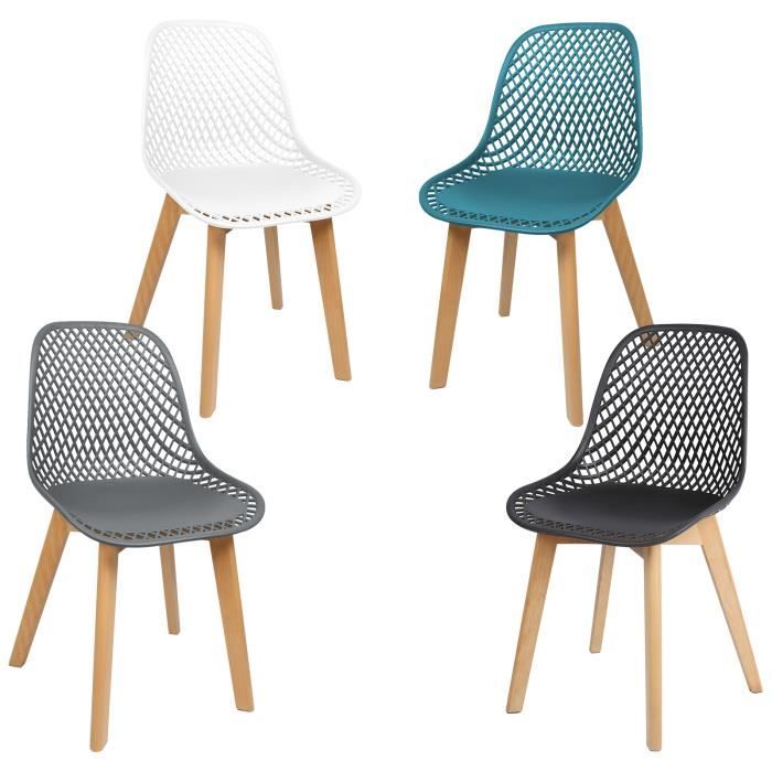 Chaises de salle à manger et chaises longues KEDIA avec pieds en bois - Lot de 4 - Noir, blanc, bleu, gris foncé
