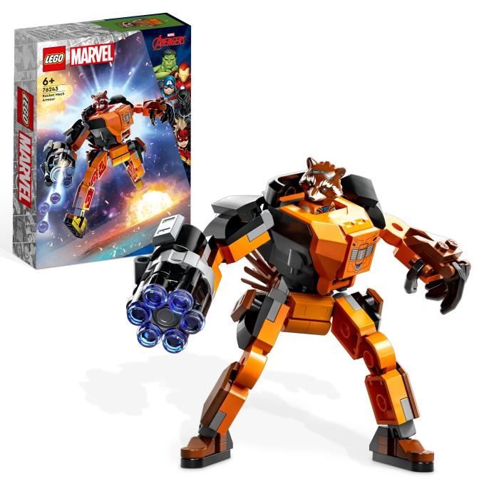 LEGO® Marvel 76243 L’Armure Robot de Rocket, Figurine Gardiens de la Galaxie, Jouet Avengers