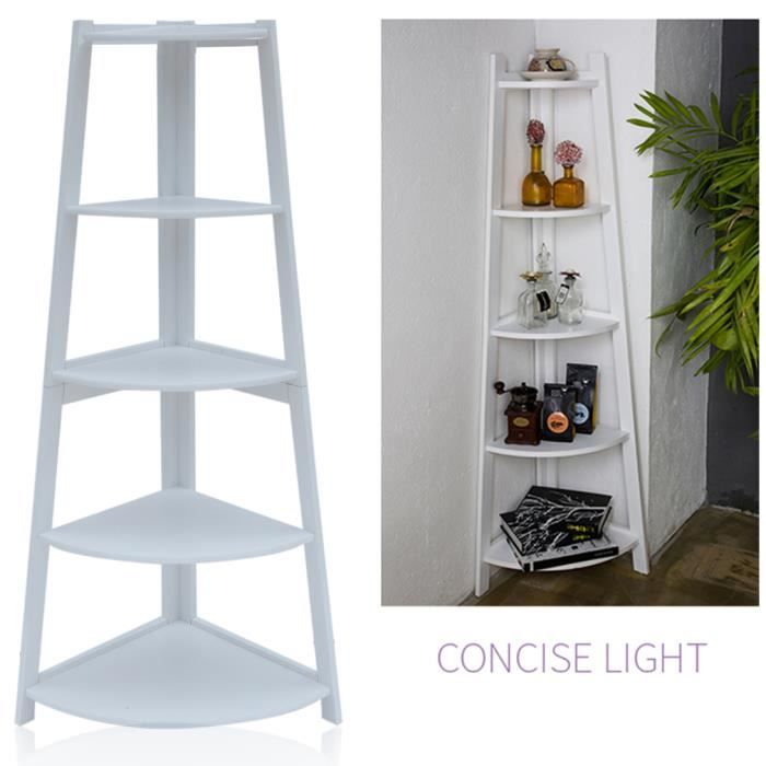 Meuble Etagere Au Coin 5 Niveaux Courbe Blanc En Bois Pour Salle