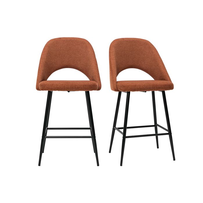 Miliboo - Tabourets de bar en tissu effet velours texturé terre brûlée H65 cm (lot de 2) COSETTE
