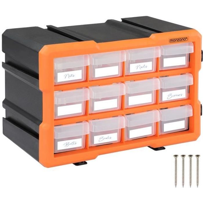 Organisateur pour outils plastique transparent 29,5x19,5 x16cm boîtes rangement 24 compartiments tiroirs caisse vis incluses