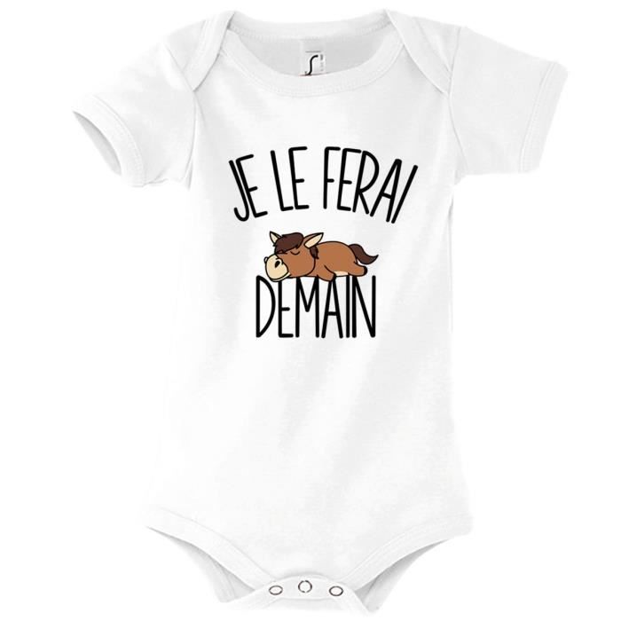 Body Bebe Cheval Poney Je Le Ferai Demain Bodies Collection Animaux Humour Mignon Planetee 3 6 Mois Blanc Cdiscount Pret A Porter