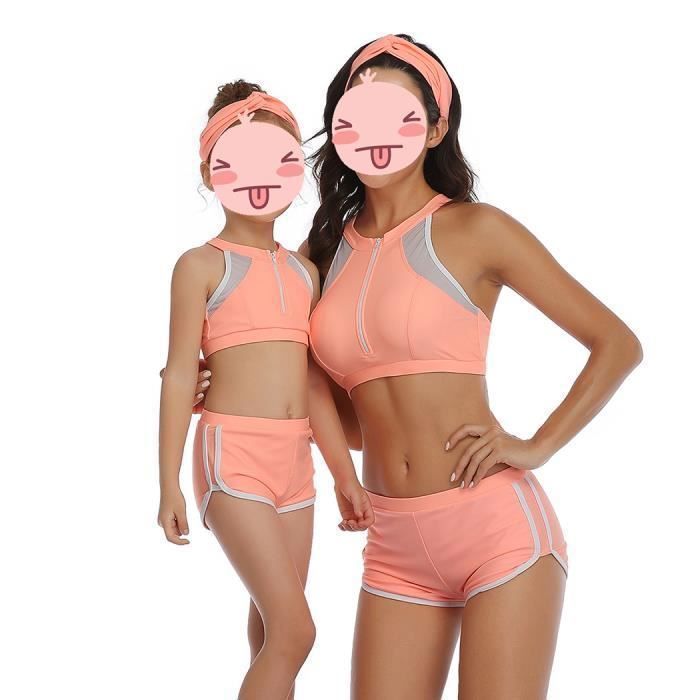 AmzBarley Mère et Fille Maillot de Bain Deux Pièces Femme Parent Enfant Ensembles de Natation Vintage Haut Taille Haute Bikinis