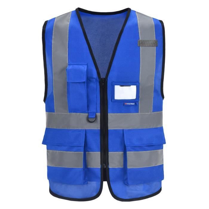 Haute Visibilité Sécurité Travail Exécutif Gilet Visibilité Léger Multifonction Avertissement Nuit Sécurité bleu M