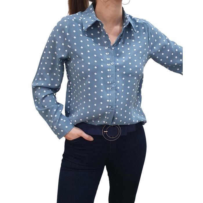 Chemisier bleu à pois blancs Bleu - Cdiscount Prêt-à-Porter