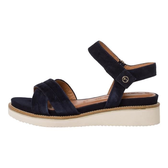 Sandales plates en cuir Tamaris Marine Femme Fermeture scratch Confort exceptionnel