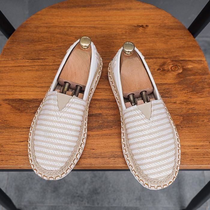 INSFITY Espadrille Homme en Toile Aération Résistant à lusure Antidérapant Rayure - Beige - Marque - Modèle