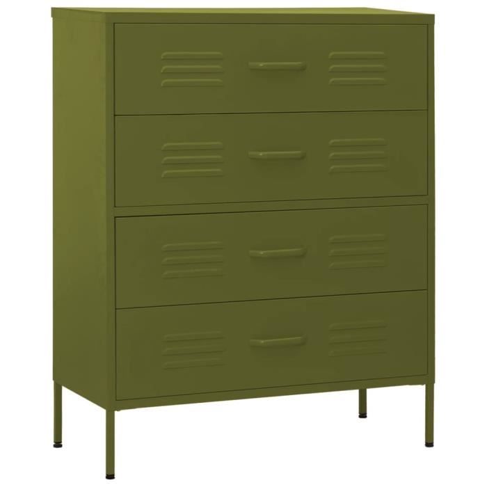 Commode - OMABETA - Vert olive - 80x35x1015 cm - Acier - 3 tiroirs