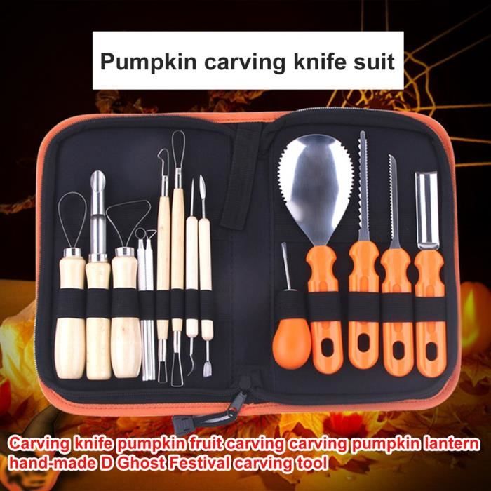 Kit Sculpture Citrouille Halloween - 7 Outils Inox + 5 Pochoirs - Pour Adultes Et Enfants - Déco DIY