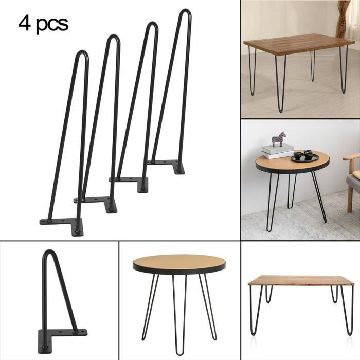 Neekor Lot de 4 pieds de table en épingle à cheveux en métal 40 cm Idéal pour tables basses livrés avec vis et protecteurs de sol bancs chaises bureaux