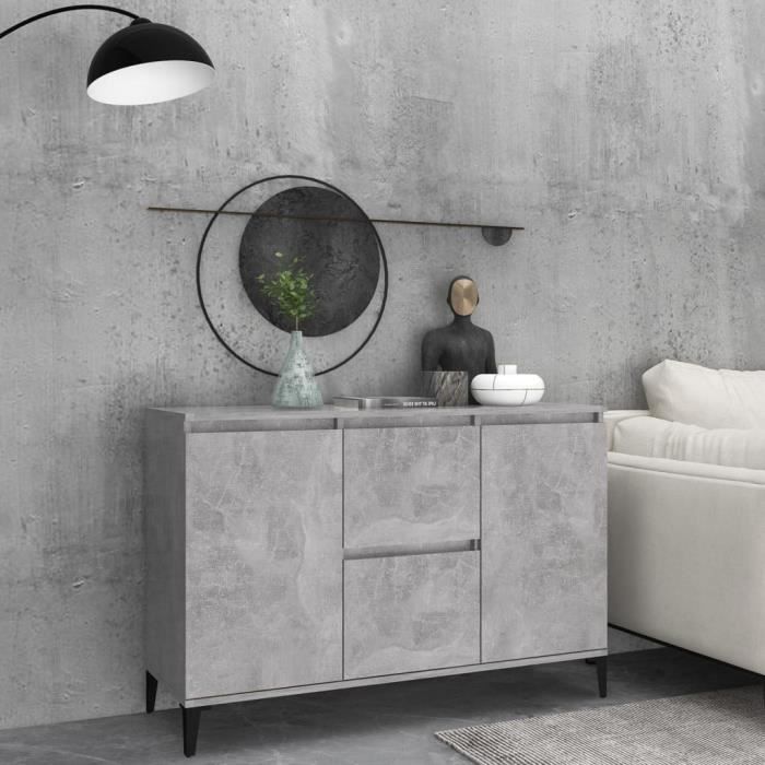 780Magasin•)EnfiladeBahutBuffet Bas ContemporainMeuble de salle à manger - Gris béton 104x35x70 cm Vaisselier Aggloméré VENTE Mei