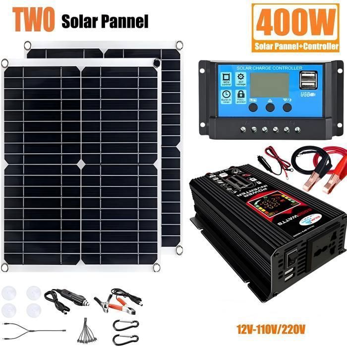 Kit Panneau Solaire ECO-WORTHY 480W - 4 Panneaux 120W + Batterie Li 100Ah + Onduleur 1100W - Autonome Maison/Camping