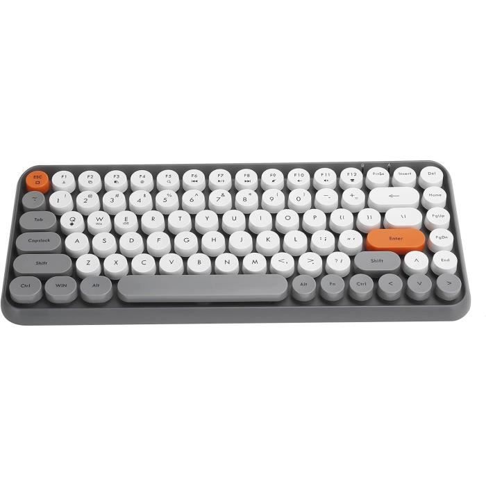 FELiCON 308i Clavier Sans Fil Rétro, Bluetooth Silent Cute Computer Keyboard, Punk Ronds Compact 84 Touches Texture Mate Typewriter Design Qwerty Multidispositif Pour Pc Laptop Mac The Au Lait