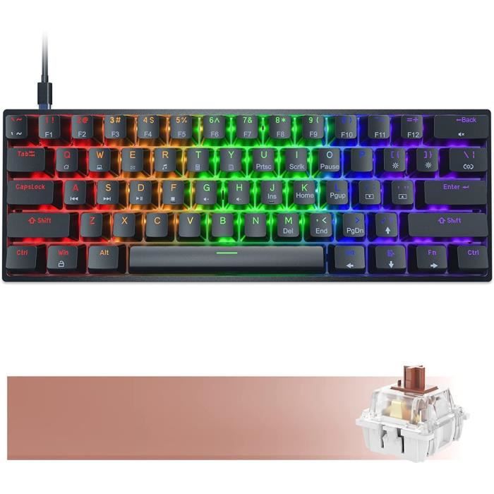 DIERYA DK61 - QWERTY - Clavier Gaming Mécanique - RVB - Switch Gateron  Brown - Couleur