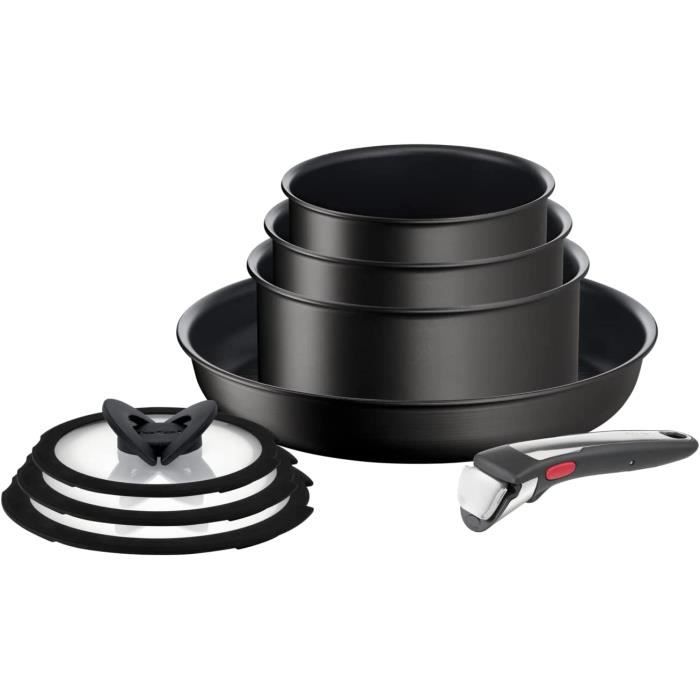 Tefal Ingenio Unlimited On L3959053 Lot de 8 casseroles et poeles empilables a induction, nettoyage facile, revetement antiad