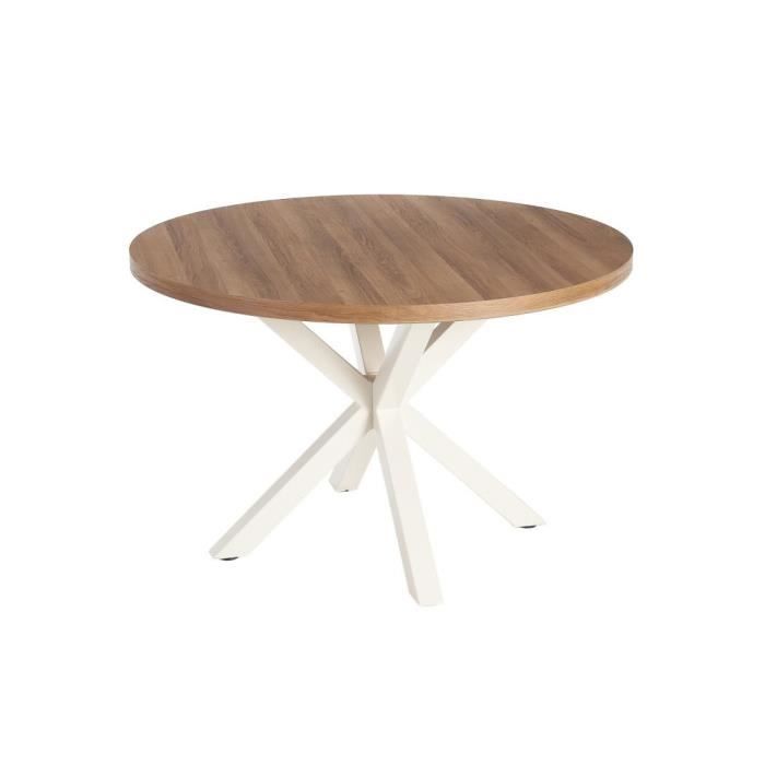 table de repas ronde bois/métal blanc - tousmesmeubles - malimo - 5 places - design contemporain