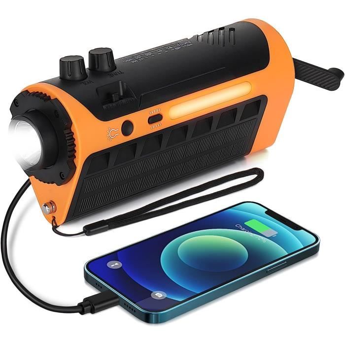 Radio D'urgence Portable Solaire/manivelle - AM/FM/NOAA, Lampe Torche 1W, Détecteur De Mouvement, Batterie 4000mAh - Pour Randonnée, Camping, Panne