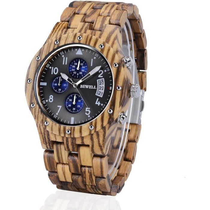 Montre Bracelet En Bois Naturel - Cadran Multi-aiguilles, Quartz, Unisexe - Style Vintage