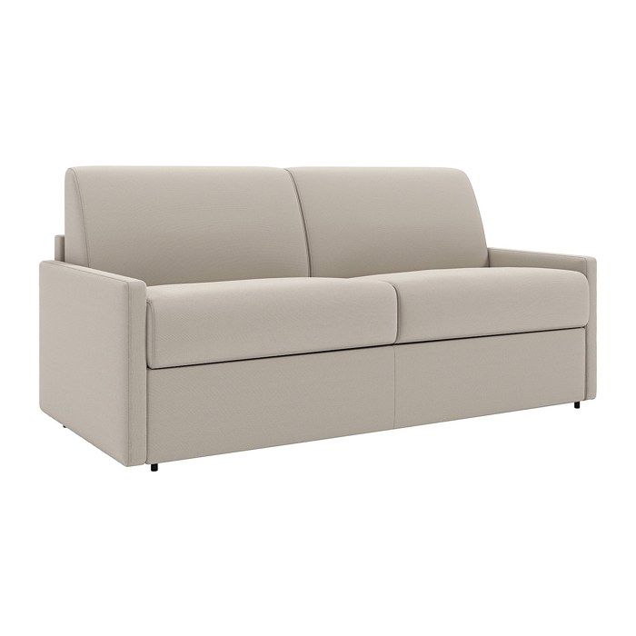 Canapé 2 places convertible express en tissu beige - Couchage 120 cm - Matelas 22 cm avec mémoire de forme CALIFE