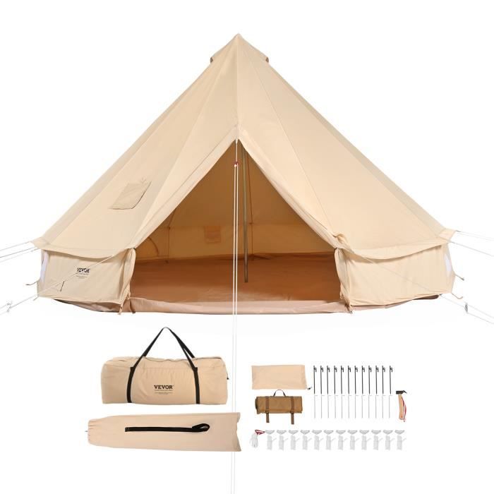 Tente de camping - VEVOR - 4 Saisons Familial avec Trou de Poêle, pour Glamping Jusqu'à 8Personnes, Hauteur300cm, Diamètre5m