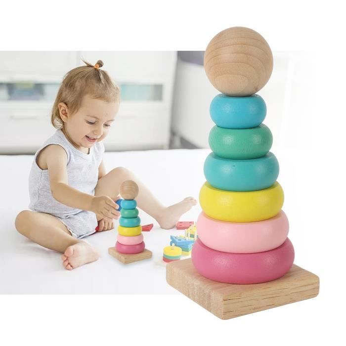 TD® pyramide bebe anneaux a empiler bois 9 mois plastique gigogne