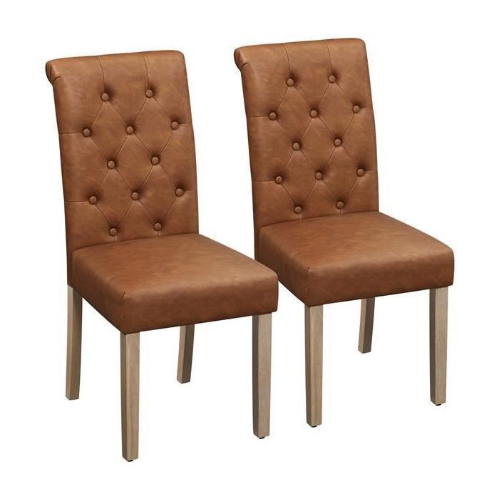 Yaheetech Lot de 2 Chaises de Salle à Manger -Similicuir- Patin de protection - Brun Vintage - Pieds en Bois de Chêne