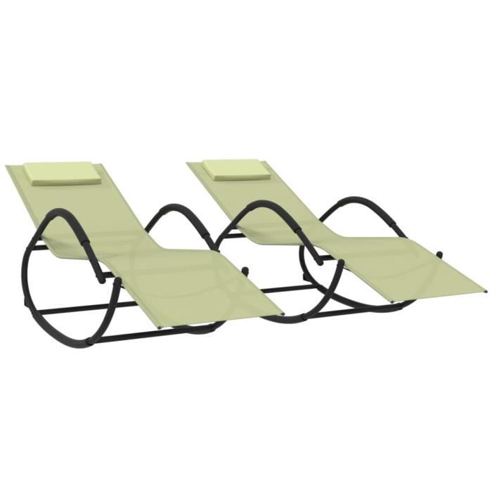 chaises longues à bascule 2 pcs crème acier et textilène hao-0d060401318134