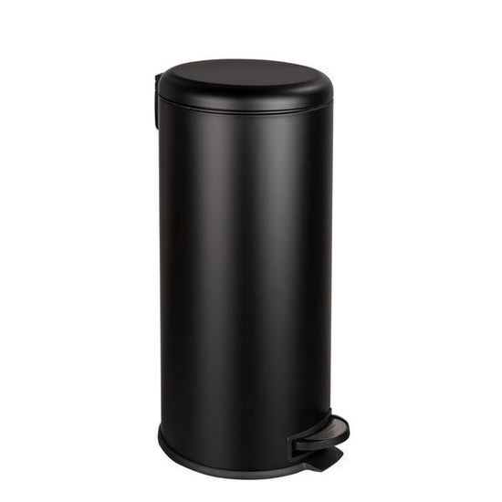 Petite Poubelle Salle De Bain WENKO Leno Easy Close 5 Litres - Acier Inoxydable Noir Avec Pédale Et Frein De Chute