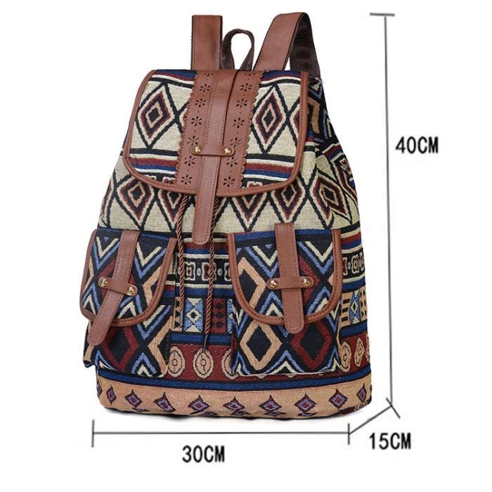 Sac a Dos Femme Vintage Toile Cuir Fleur Boheme Ethnique d Ecole College Fille Ado Voyage Randonnee Cadeau Cdiscount Bagagerie Maroquinerie