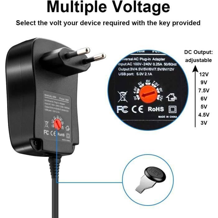 Adaptateur secteur alimentation Transformateur multi-tension avec 7 Connecteurs 35W 3,5A/3V/4.5V Adaptateur secteur alimentation Transformateur multi-tension avec 7 Connecteurs 35W 3,5A/3V/4.5V