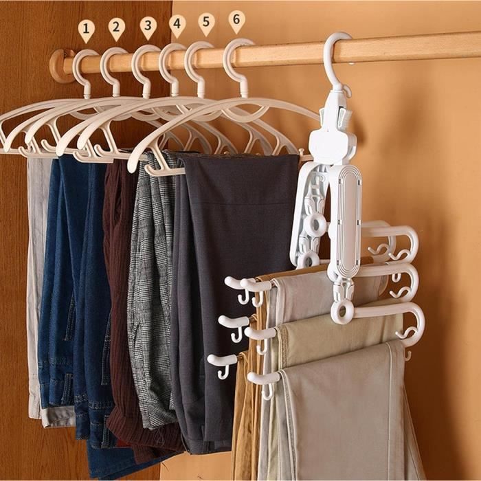 Cintre Pantalon 6 En 1 GUHAOOL - Gain De Place, Antidérapant | 2 Pièces, Blanc, Acier Inoxydable