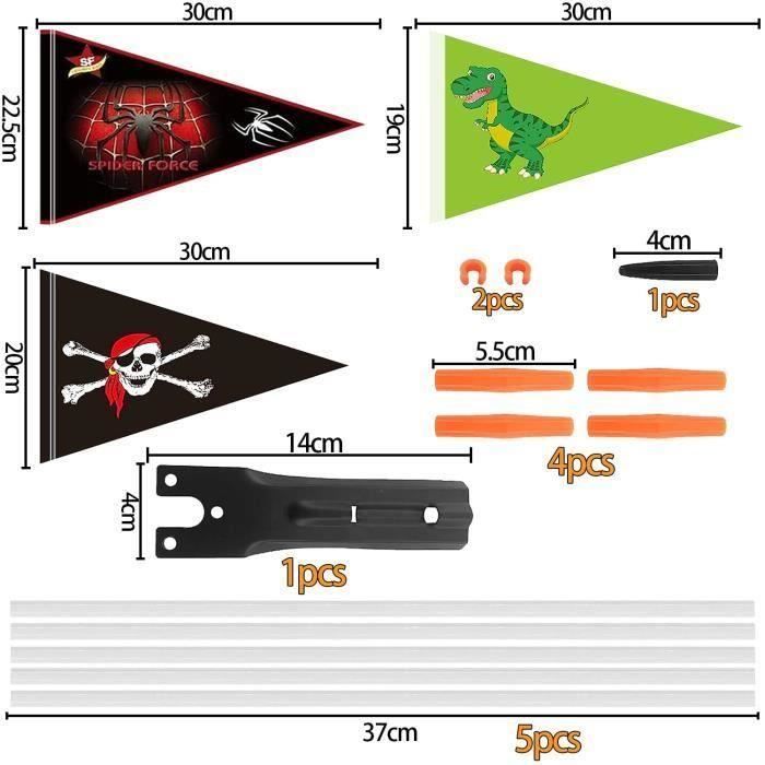 Drapeau De Sécurité Double Fanion Pour Vélo Et Remorque