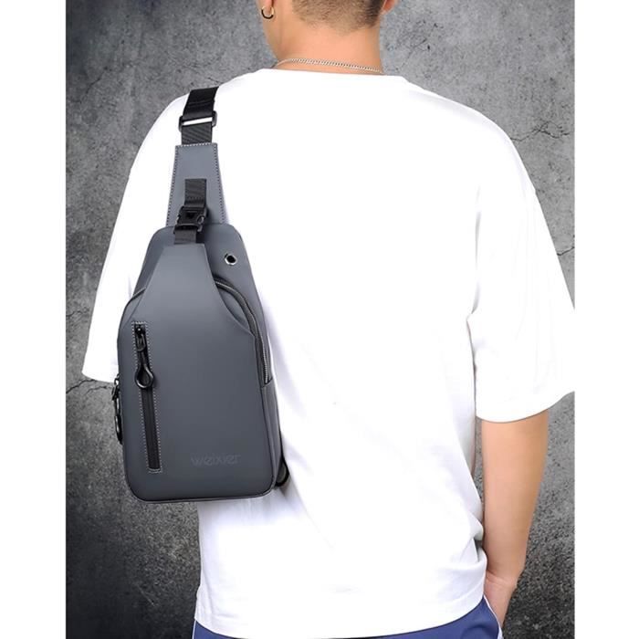 Sac De Poitrine Homme Imperméable - Sac à Bandoulière Avec Port USB, Léger, Pour Randonnée, Vélo, Voyage, Camping - 5