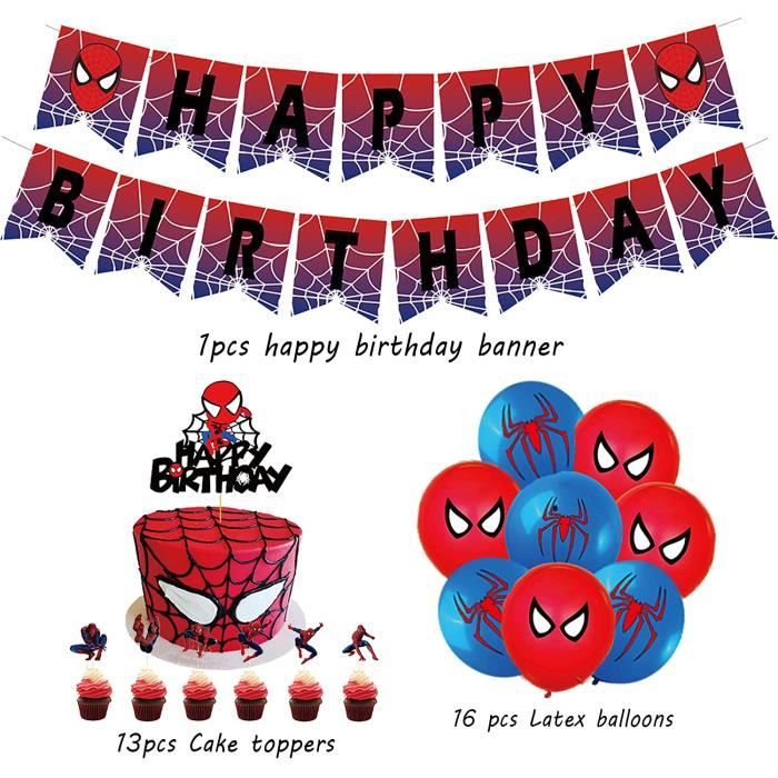 Décoration d'anniversaire Spiderman - Thema Spiderman - Guirlandes et  drapeaux Happy