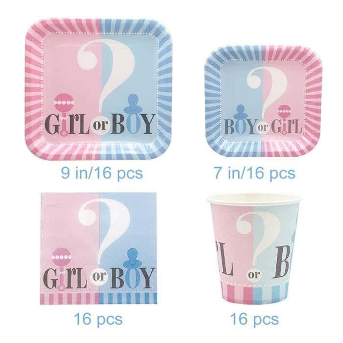 16 Serviettes Gender Reveal Fille ou Garcon ? pour l'anniversaire de