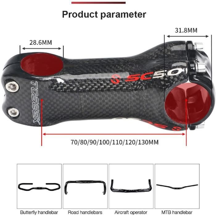 Potence velo route 31 8 carbone potence guidon vtt 6 degres 70mm 80mm 90mm potence de velo route pour velo route bmx vtt co Cdiscount Sport