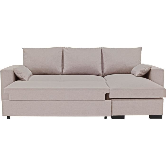 Canapé d'angle convertible - MORGAN - 3 places - Beige avec coffre et ...